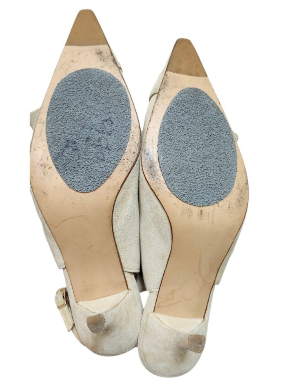 Stuart Weitzman Slingback Heels Beige Suede Rhinestone Buckle Pointed Toe US 8 M - Picture 10 of 11